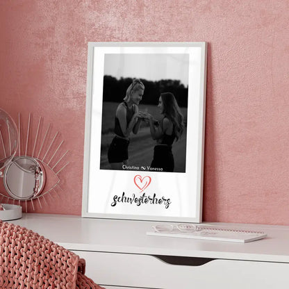 Poster Schwester Personalisiert Schwesterherz mit Schwarz Weiß Foto
