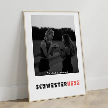 Poster Schwester Schwesterherz mit Schwarz Weiß Foto