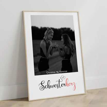 Poster Schwester Personalisiert Schwesterherz Schwarz Weiß Foto & Wunsch Spruch