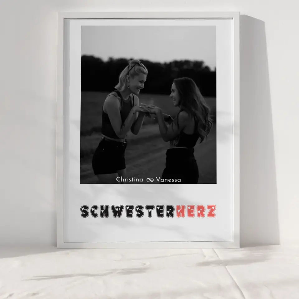 Poster Schwester Schwesterherz mit Schwarz Weiß Foto