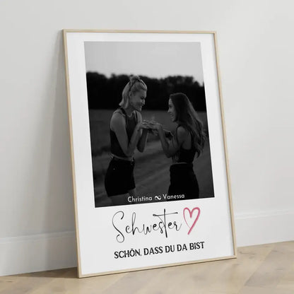 Schwester Poster Personalisiert Schwesterherz Schwarz Weiß Foto & Eigener Spruch