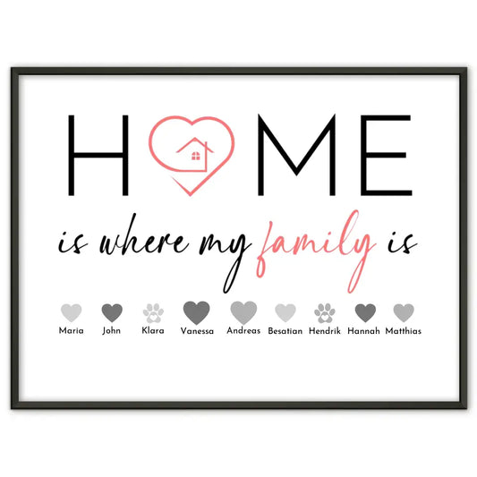Familienposter Home is where my family is Bis zu 20 Namen