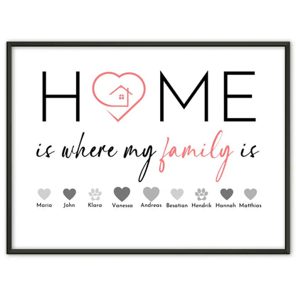 Familienposter Home is where my family is Bis zu 20 Namen