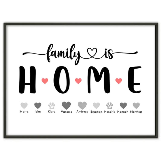Familienposter mit Namen Family is home Bis zu 20 Namen