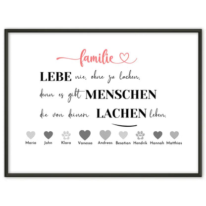 Personalisiertes Familienposter Lebe nie ohne zu lachen Bis zu 20 Namen