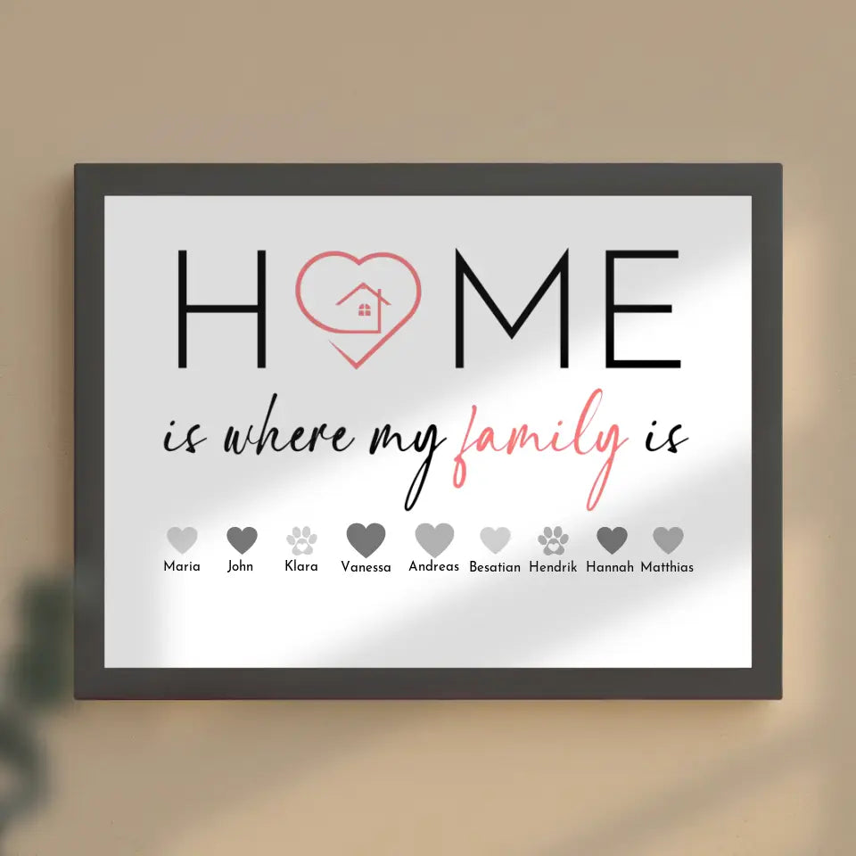 Familienposter Home is where my family is Bis zu 20 Namen
