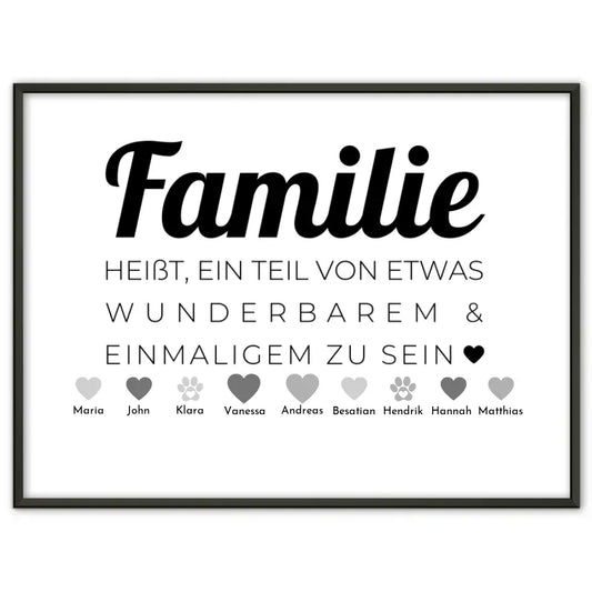 Personalisiertes Poster Familie mit Namen Familie heißt Teil von etwas zu sein Bis zu 20 Namen