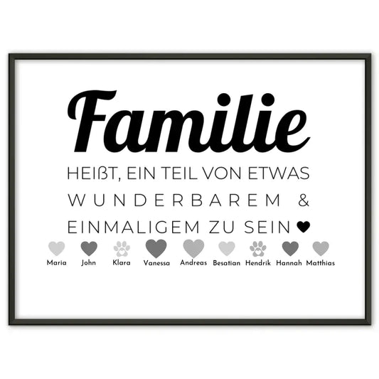 Personalisiertes Poster Familie mit Namen Familie heißt Teil von etwas zu sein Bis zu 20 Namen