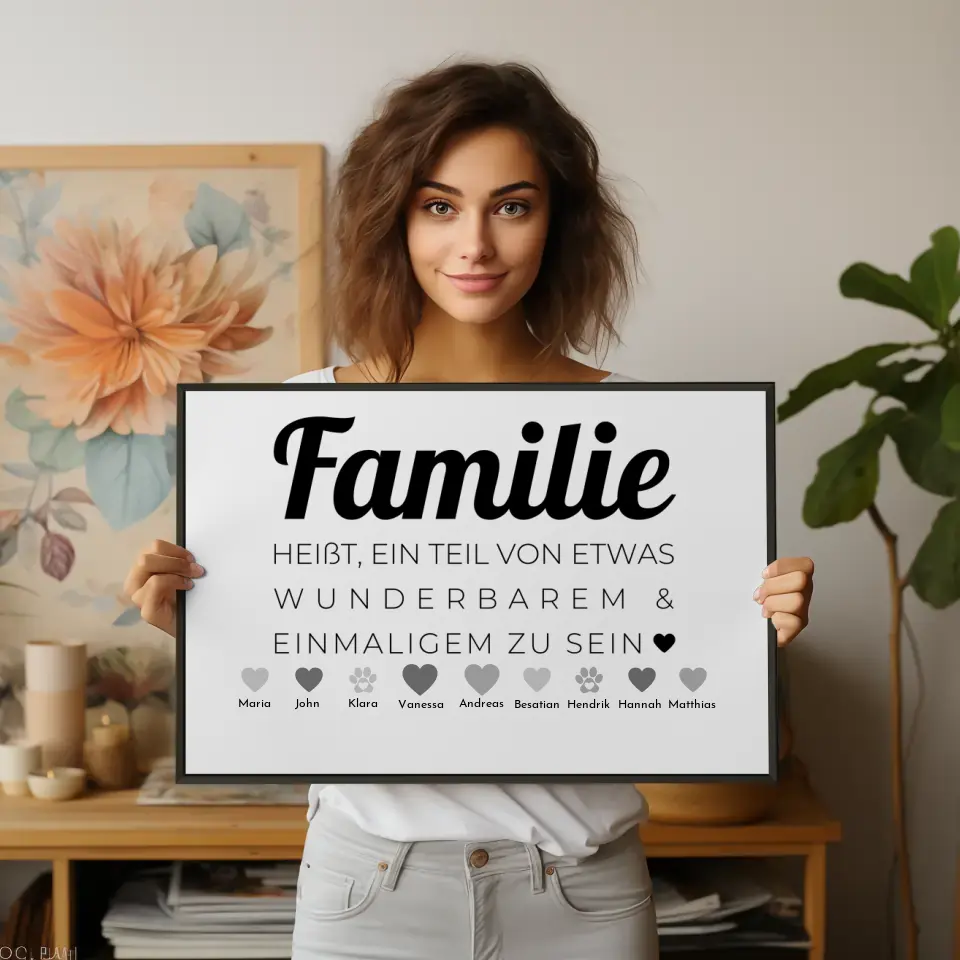 Personalisiertes Poster Familie mit Namen Familie heißt Teil von etwas zu sein Bis zu 20 Namen