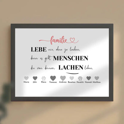Personalisiertes Familienposter Lebe nie ohne zu lachen Bis zu 20 Namen