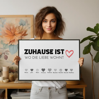 Familien Poster Zuhause ist wo die Liebe wohnt Bis zu 20 Namen