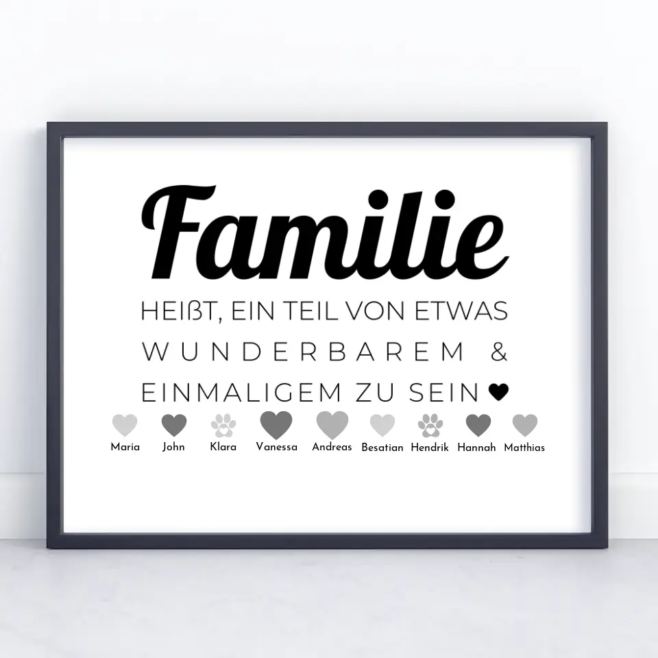 Personalisiertes Poster Familie mit Namen Familie heißt Teil von etwas zu sein Bis zu 20 Namen