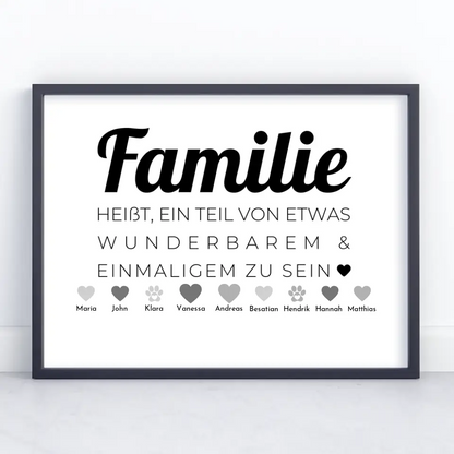 Personalisiertes Poster Familie mit Namen Familie heißt Teil von etwas zu sein Bis zu 20 Namen