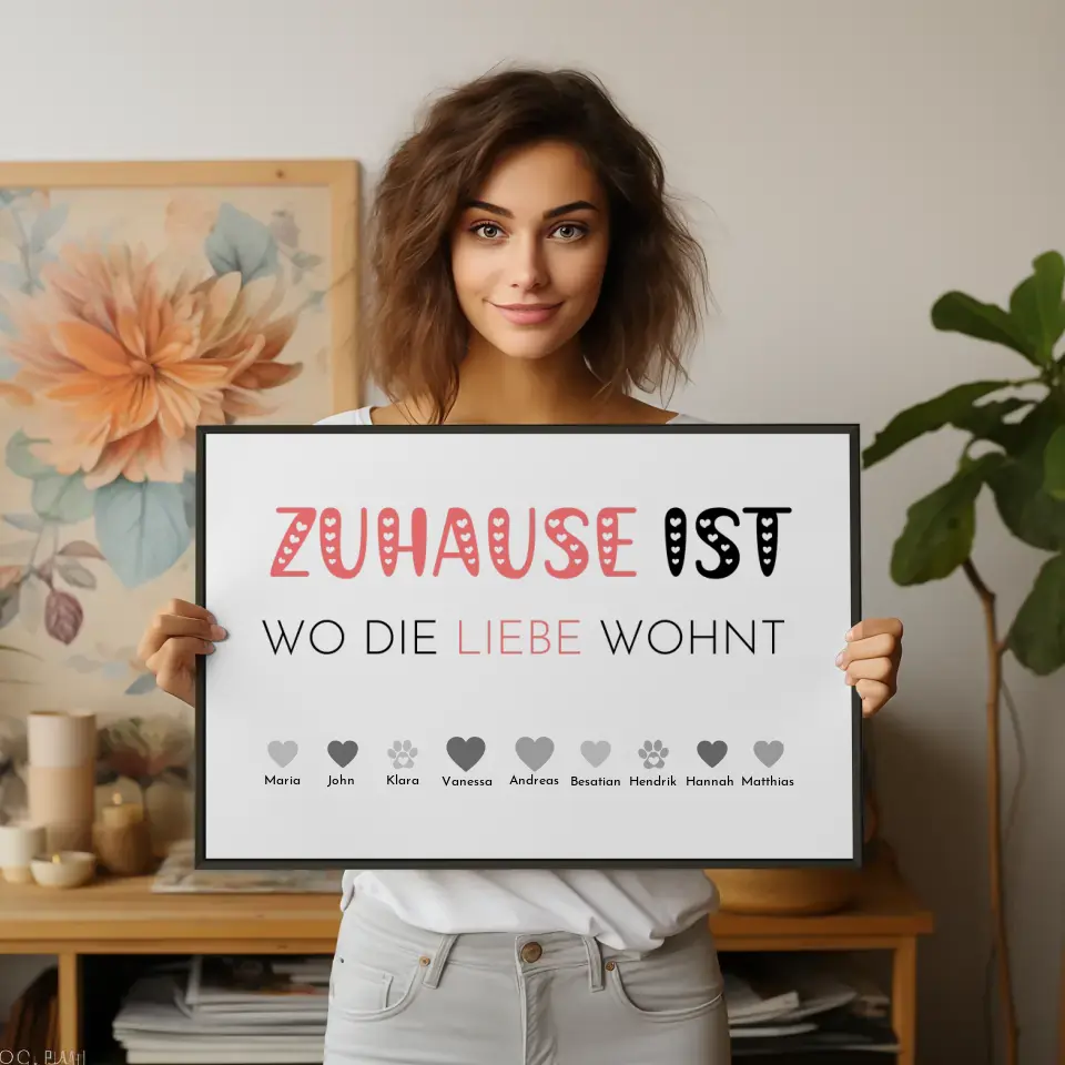 Poster Familie Zuhause ist wo die Liebe wohnt Bis zu 20 Namen