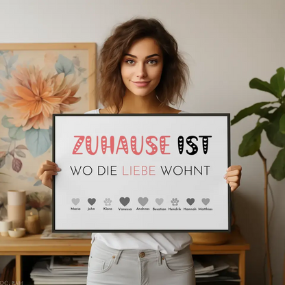 Poster Familie Zuhause ist wo die Liebe wohnt Bis zu 20 Namen