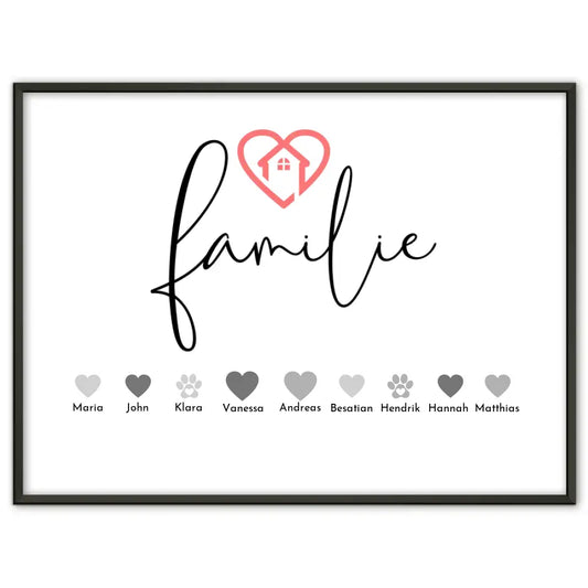 Familienposter mit Namen Familie mit Herz Bis zu 20 Namen