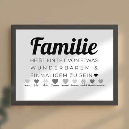Personalisiertes Poster Familie mit Namen Familie heißt Teil von etwas zu sein Bis zu 20 Namen
