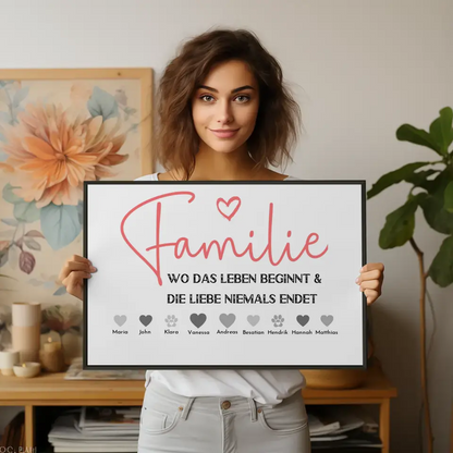 Personalisiertes Poster Familie mit Namen Familie ist wo Leben beginnt Bis zu 20 Namen