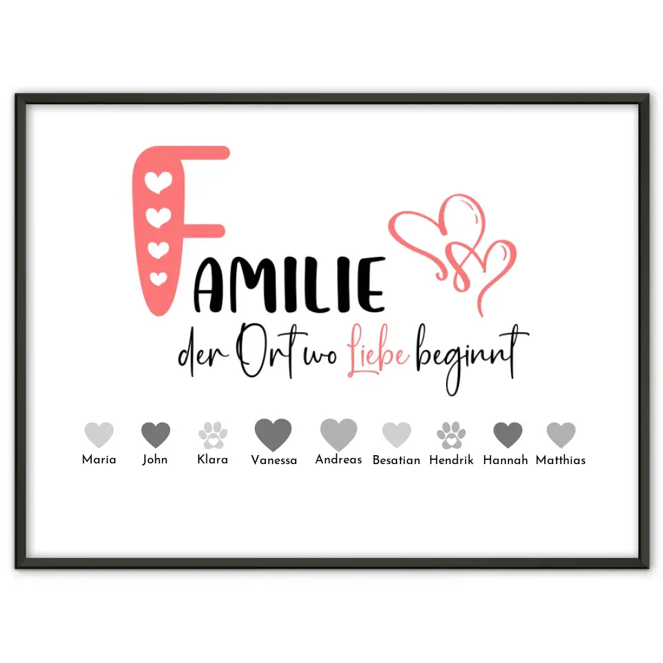 Familienposter Personalisiert Der Ort an dem Liebe beginnt Bis 20 Namen