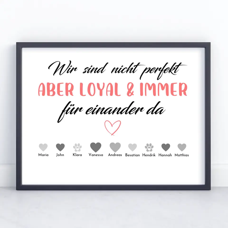 Familienposter mit Namen Wir sind nicht perfekt aber loyal Bis zu 20 Namen