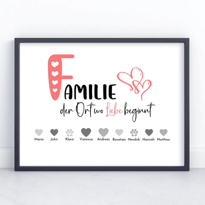 Familienposter Personalisiert Der Ort an dem Liebe beginnt Bis 20 Namen