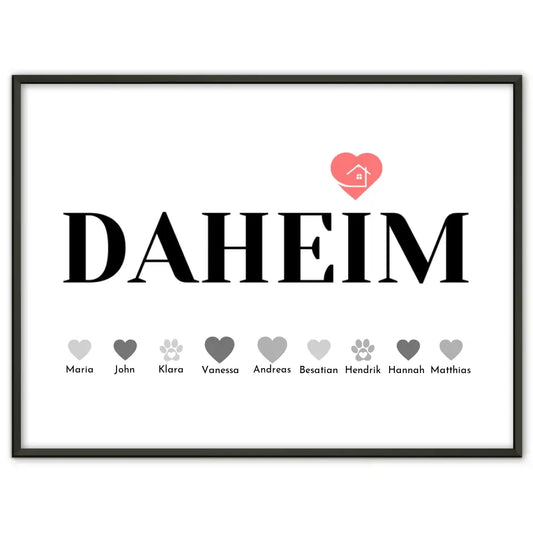 Familien Poster Daheim Eltern Kinder Katze Hund Pferd