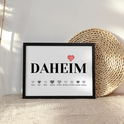 Familien Poster Daheim Eltern Kinder Katze Hund Pferd