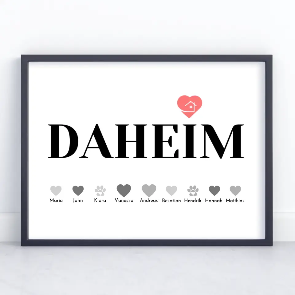 Familien Poster Daheim Eltern Kinder Katze Hund Pferd