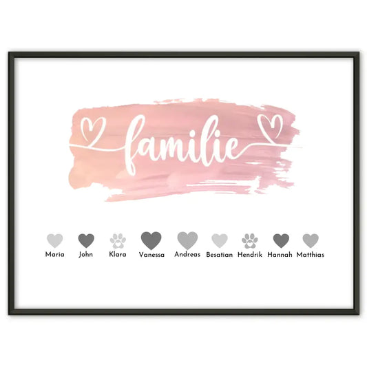 Familienposter mit Namen Familie Wasserfarben Stil Bis zu 20 Namen