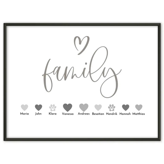 Personalisiertes Familienposter Family Bis zu 20 Namen