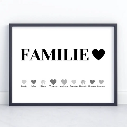 Poster Familie Familie Bis zu 20 Namen Eltern Kinder Katze Hund Pferd