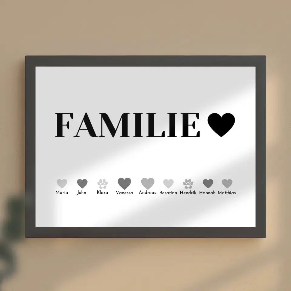 Poster Familie Familie Bis zu 20 Namen Eltern Kinder Katze Hund Pferd