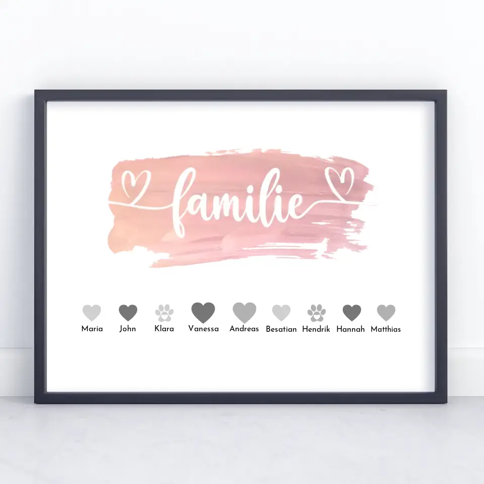 Familienposter mit Namen Familie Wasserfarben Stil Bis zu 20 Namen