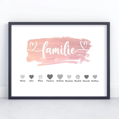 Familienposter mit Namen Familie Wasserfarben Stil Bis zu 20 Namen
