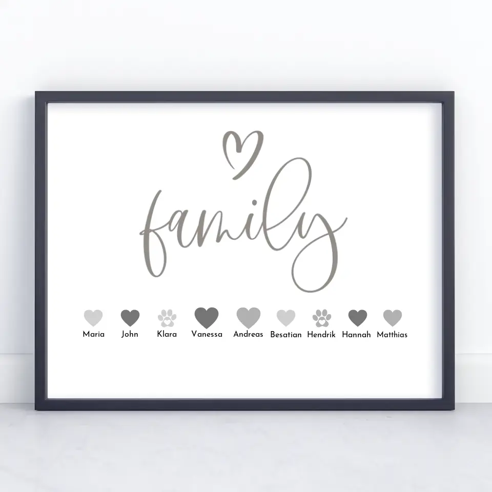 Personalisiertes Familienposter Family Bis zu 20 Namen