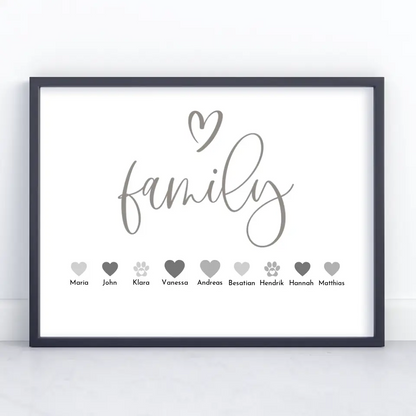 Personalisiertes Familienposter Family Bis zu 20 Namen
