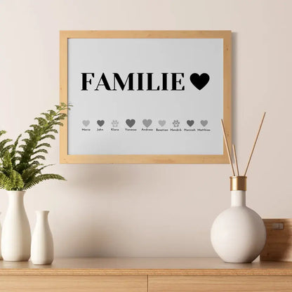Poster Familie Familie Bis zu 20 Namen Eltern Kinder Katze Hund Pferd