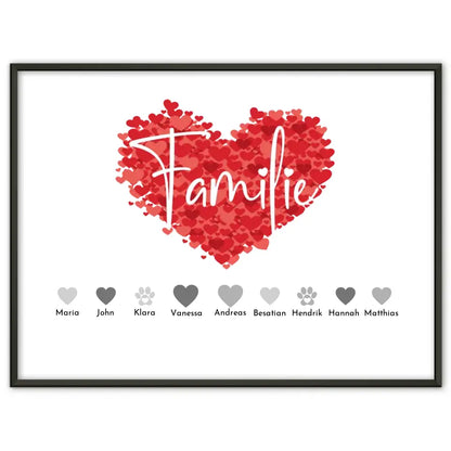 Personalisiertes Poster Familie mit Namen Familie Eltern Kinder Katze Hund Pferd