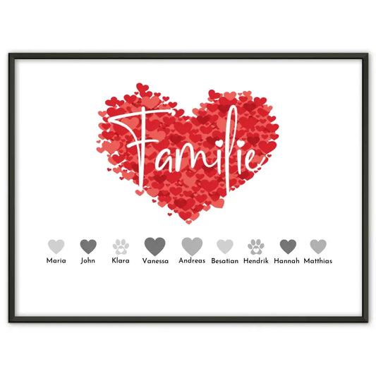 Personalisiertes Poster Familie mit Namen Familie Eltern Kinder Katze Hund Pferd