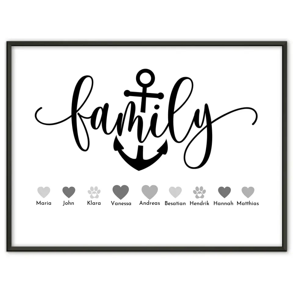 Familien Poster Family Eltern Kinder Katze Hund Pferd Bis zu 20 Namen