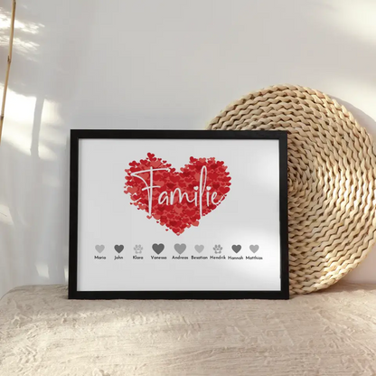 Personalisiertes Poster Familie mit Namen Familie Eltern Kinder Katze Hund Pferd