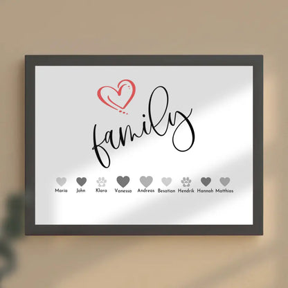 Familienposter Family Eltern Kinder Katze Hund Pferd Bis zu 20 Namen