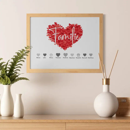 Personalisiertes Poster Familie mit Namen Familie Eltern Kinder Katze Hund Pferd