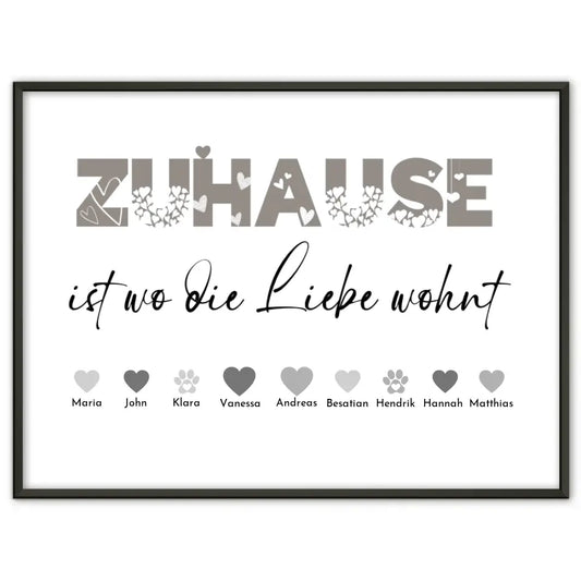 Poster Familie Personalisiert Familie ist wo Liebe wohnt Bis zu 20 Namen