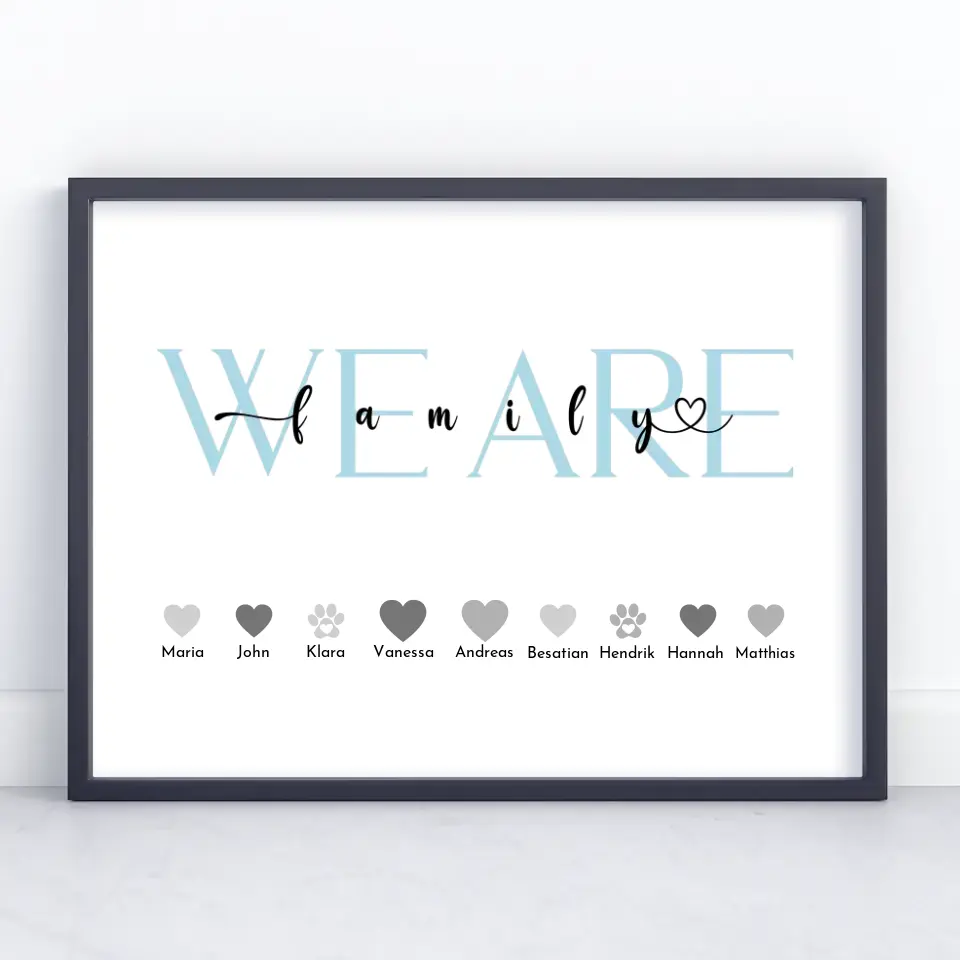 Personalisiertes Familienposter We Are Family Bis zu 20 Namen