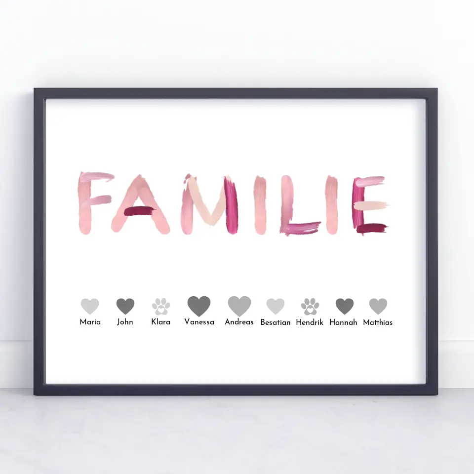 Familienposter mit Namen Familie Eltern Kinder Katze Hund Pferd Bis 20 Namen