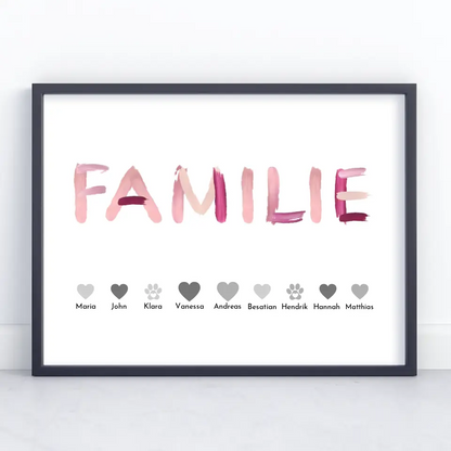 Familienposter mit Namen Familie Eltern Kinder Katze Hund Pferd Bis 20 Namen