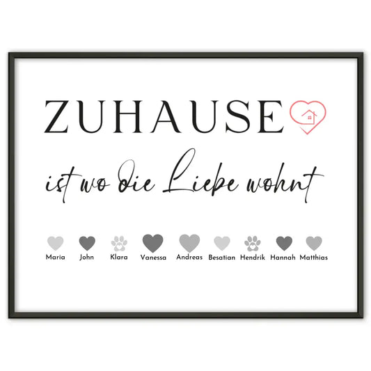 Personalisiertes Poster Familie mit Namen Familie ist wo Liebe wohnt