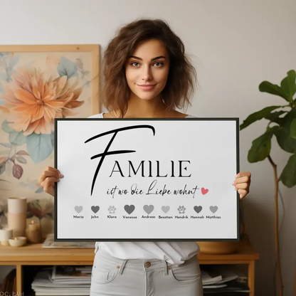 Familienposter Familie ist wo Liebe wohnt Bis zu 20 Namen