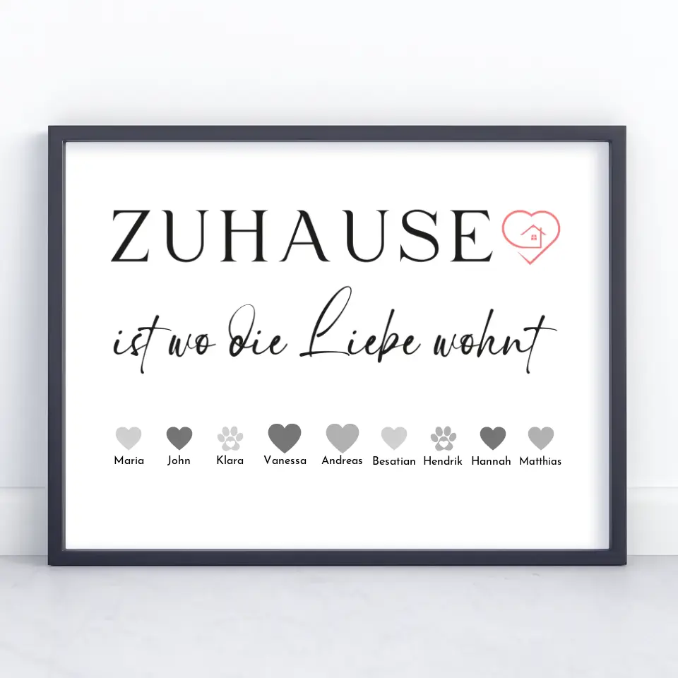 Personalisiertes Poster Familie mit Namen Familie ist wo Liebe wohnt
